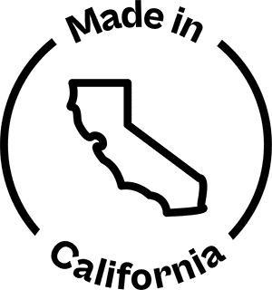 Outline of California with 'Made in California' text on a transparent background